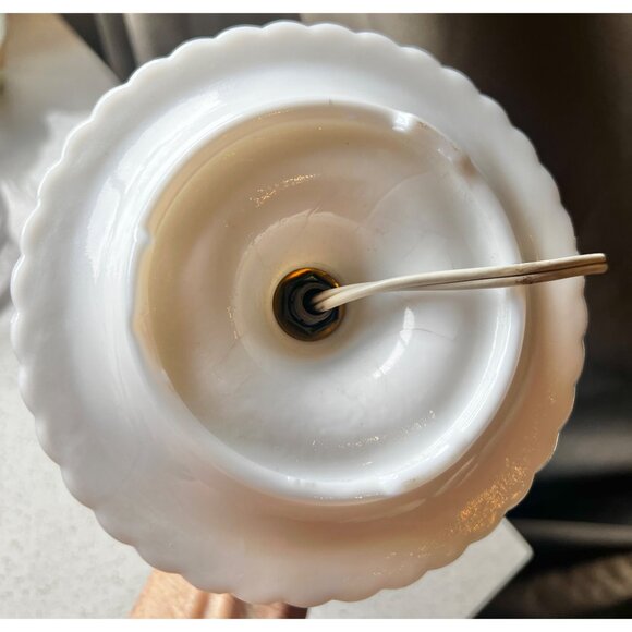 Hobnail Milk Glass & Wood Table Lamp With Textured Fabric Shade VTG Midcentury - Picture 8 of 12